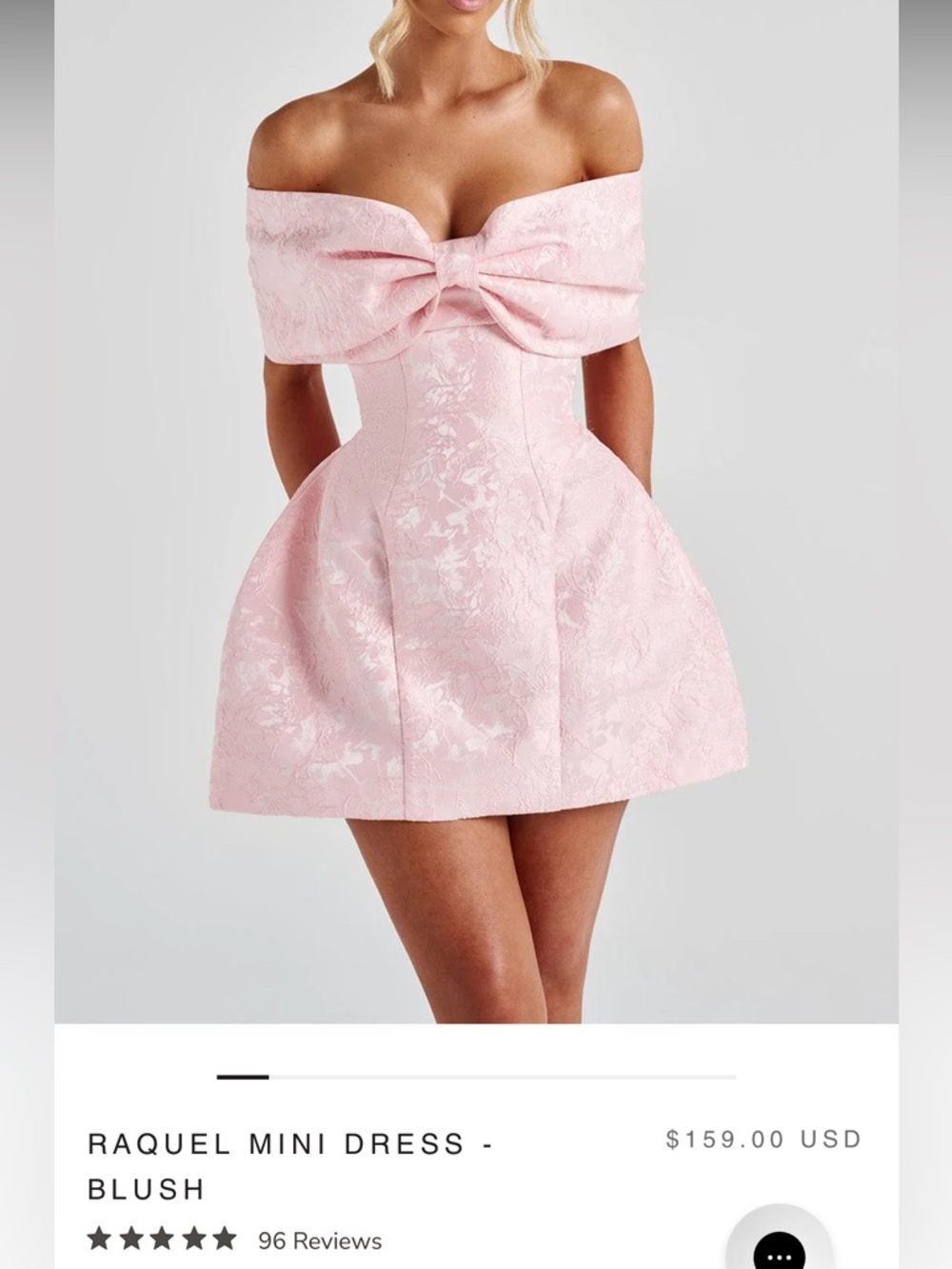 Babyboo Raquel Mini Dress Blush Pink Bow Off Shoulder XL NWT